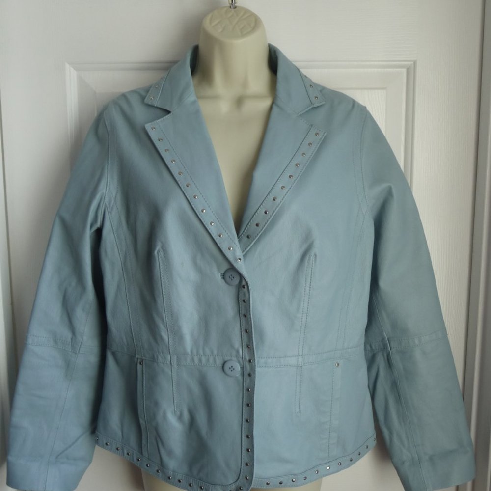 Monterey Bay 10 NWT Leather Jacket Light Blue Wow